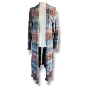 J. Jill Marled Stripe Long Open Front Cardigan Sweater Size M Multicolor Duster‎